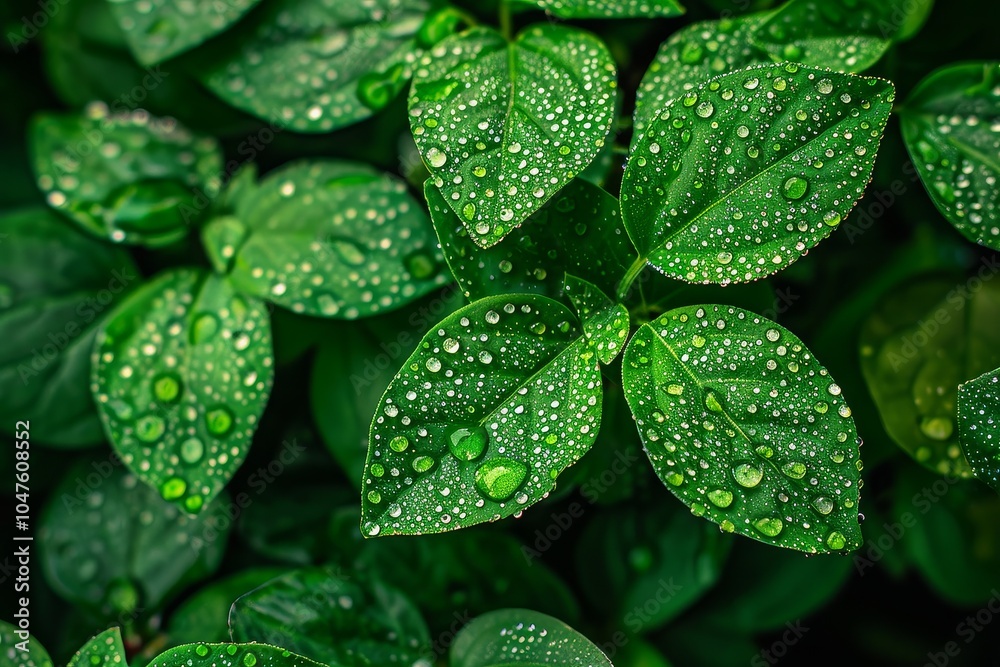 Morning Dew's Embrace on Verdant Leaves Morning Dew's Embrace on Verdant Leaves