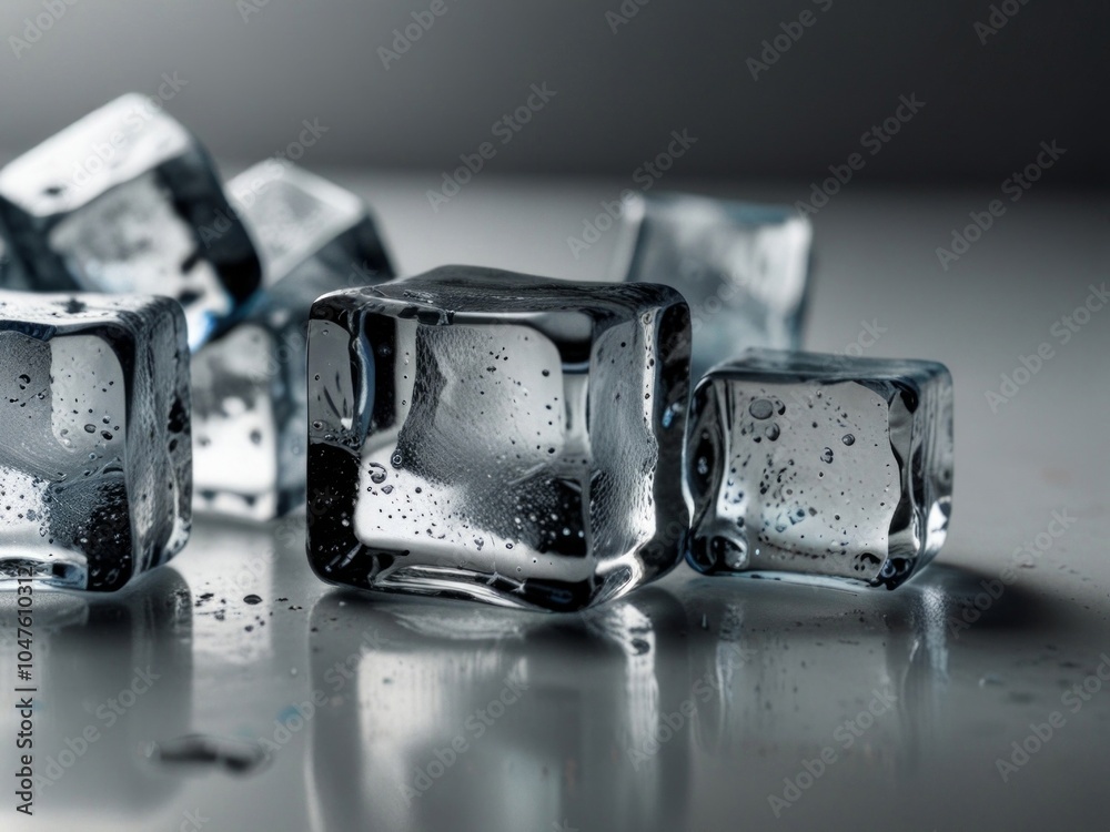Melting ice cubes on glass table. Generated with AI. Melting ice cubes on glass table. Generated with AI.