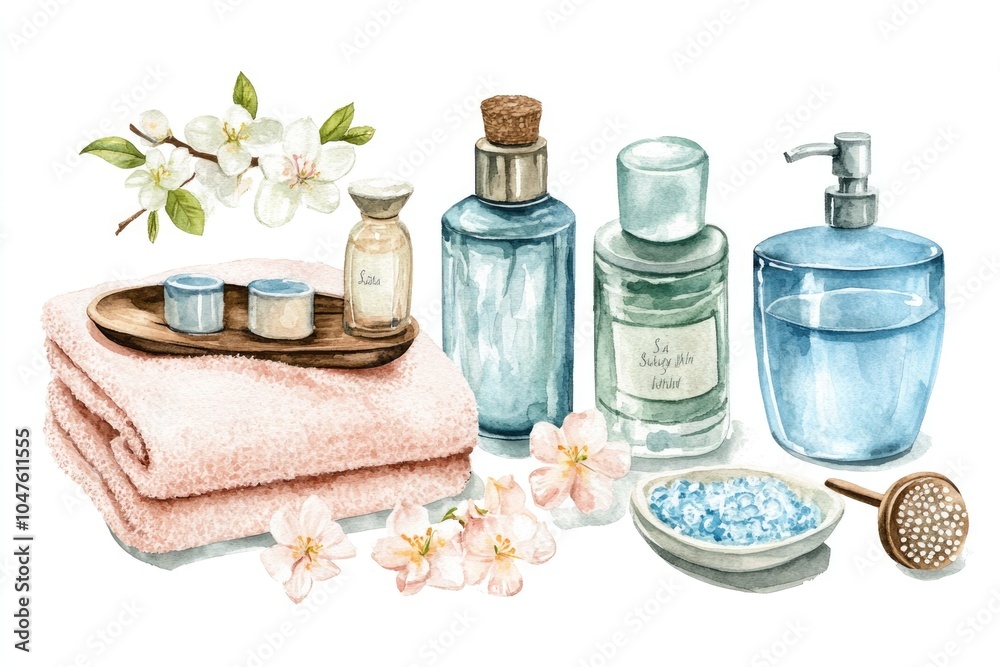 Spa Bliss. Pampering Beauty and Care Ritual with Watercolor Elements Spa Bliss. Pampering Beauty and Care Ritual with Watercolor Elements