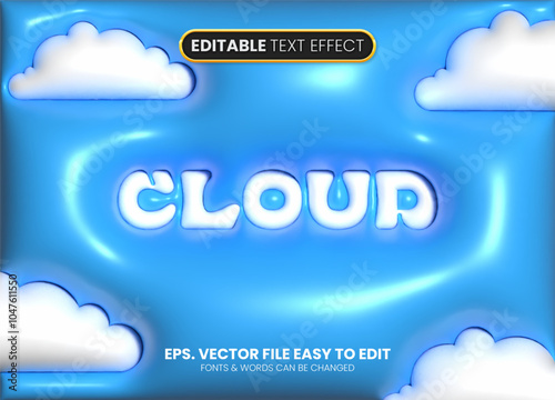 Cloud text style,  3D inflated editable text effect
