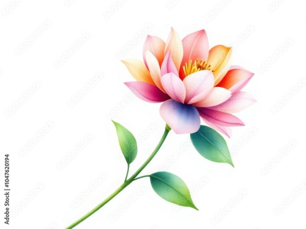 A flower with a stem and leaves A flower with a stem and leaves
