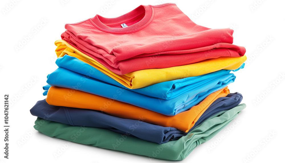 Pile of colorful t-shirts on white background Pile of colorful t-shirts on white background
