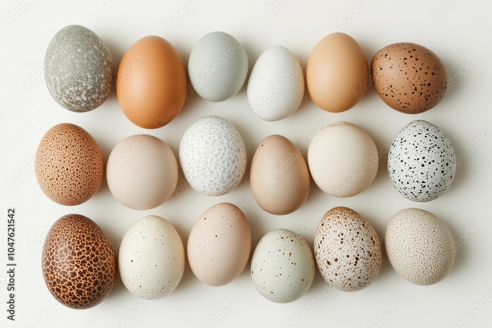 A row of eggs with different colors and patterns A row of eggs with different colors and patterns