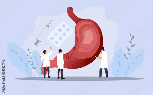 Doctors checking stomach, stomach treatment vector image