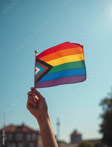 hand waving with lgbt flag photo