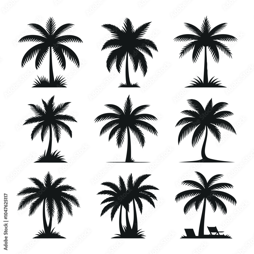 Obraz premium Silhouette set of palm trees vector illustration