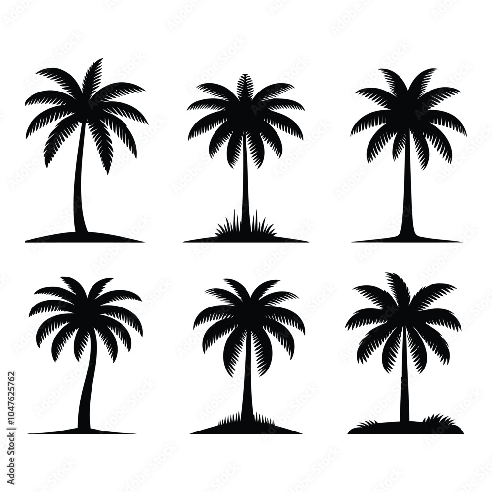 Obraz premium Silhouette set of palm trees vector illustration