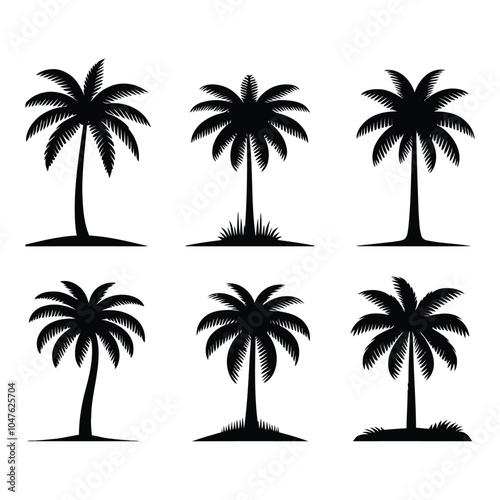 Silhouette set of palm trees vector illustration
