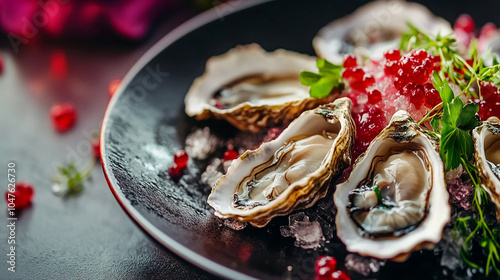 Fresh oysters on a plate. A restaurant delicacy.