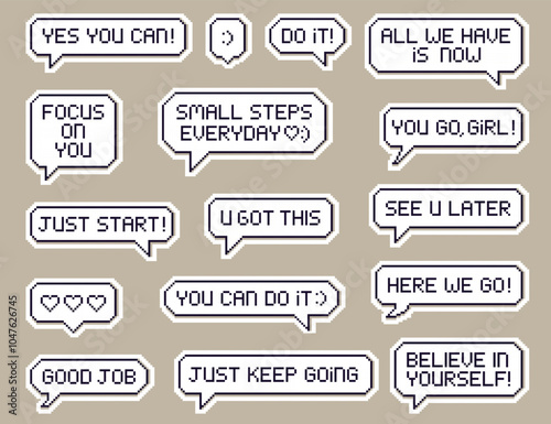 Motivation Pixel Speech Bubble Stickers Collection