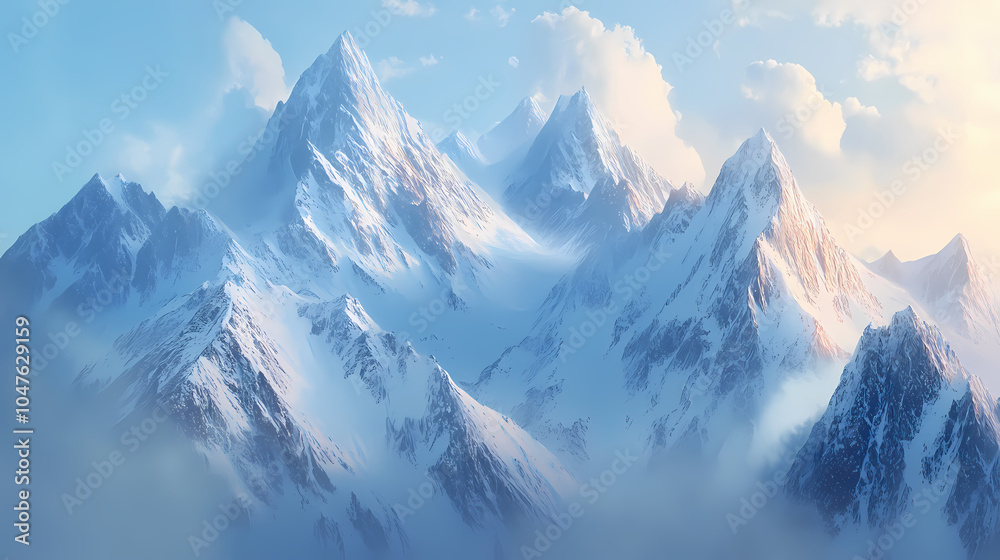 Obraz premium Peaks with sharp peaks and snow-capped slopes. Snow-Capped Peaks. Illustration