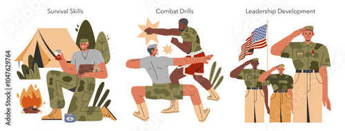 Military Training. Flat Vector Illustration