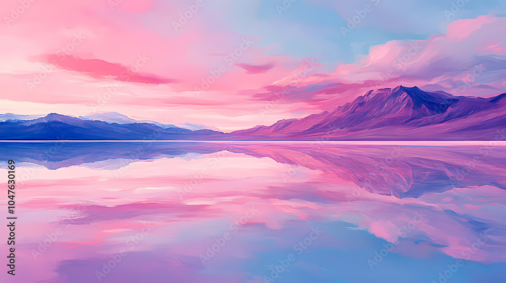 Pink saltlake with vibrant hues of pink and purple reflections, pink, saltlake, vibrant, hues, purple, reflections, serene. Salt Flats. Illustration Pink saltlake with vibrant hues of pink and purple reflections, pink, saltlake, vibrant, hues, purple, reflections, serene. Salt Flats. Illustration