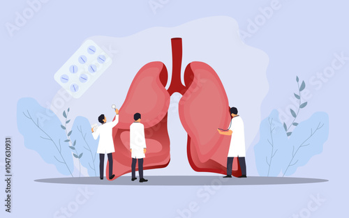 Doctors checking lungs, lungs treatment vector image