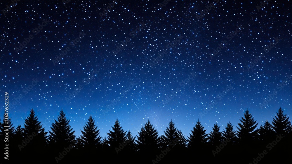 A magical night sky filled with stars features Santa Claus on his sleigh, led by reindeer, gliding over a dark forest silhouette. A magical night sky filled with stars features Santa Claus on his sleigh, led by reindeer, gliding over a dark forest silhouette.
