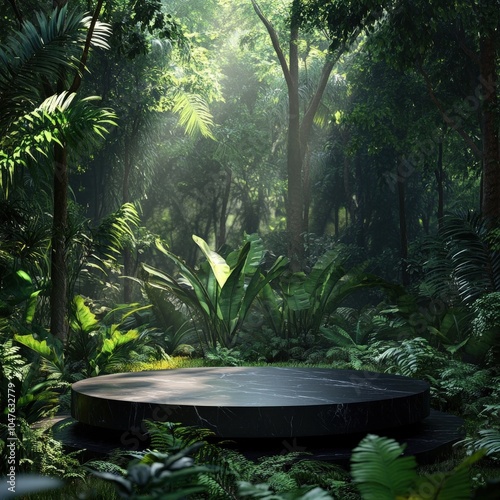 Jungle Theme Product Presentation Podium in Forest Landscape photo