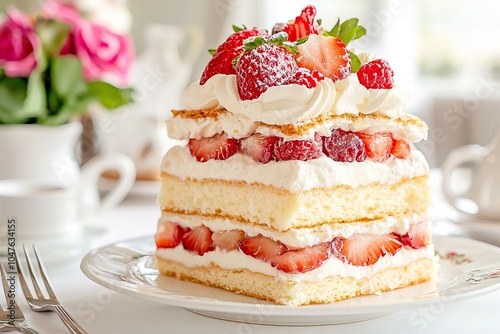 Delicious Strawberry Cake with Whipped Cream