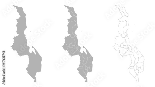 Set of MALAWI Maps with Main Map and Regional maps