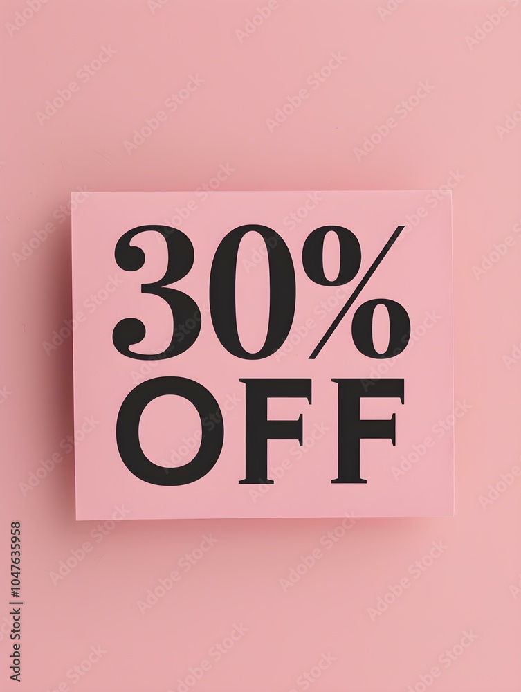 Black '30% OFF' Promotional Sign on a Light Pink Background Black '30% OFF' Promotional Sign on a Light Pink Background