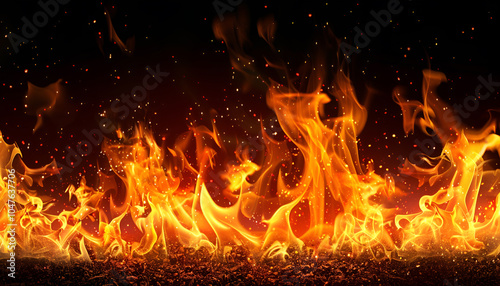 Beautiful bright fire flames on black background