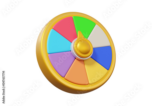 3d render fortune spin wheel golden icon on isolated background. online entertainment lucky jackpot risk gamble event promotion marketing. illustration. cartoon style element