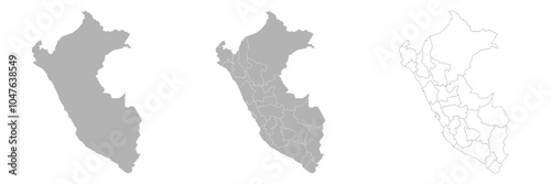 Set of Peru Maps with Main Map and Regional maps
