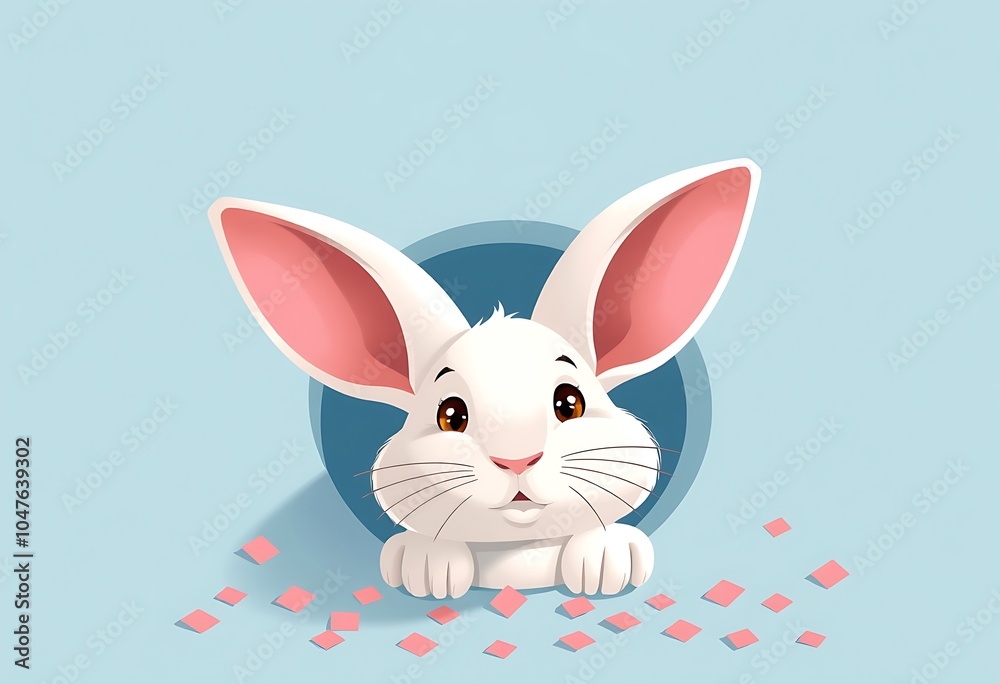 Bunny peeking out of a hole in blue wall, fluffy eared bunny easter bunny banner, rabbit jump out torn hole, Generative AI Bunny peeking out of a hole in blue wall, fluffy eared bunny easter bunny banner, rabbit jump out torn hole, Generative AI