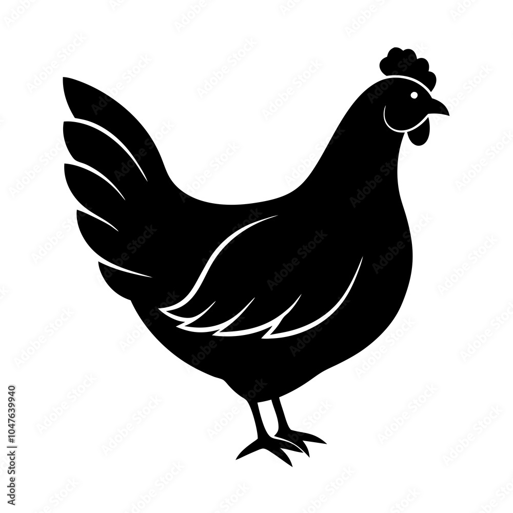 Obraz premium Simple hen silhouette vector logo icon on white background