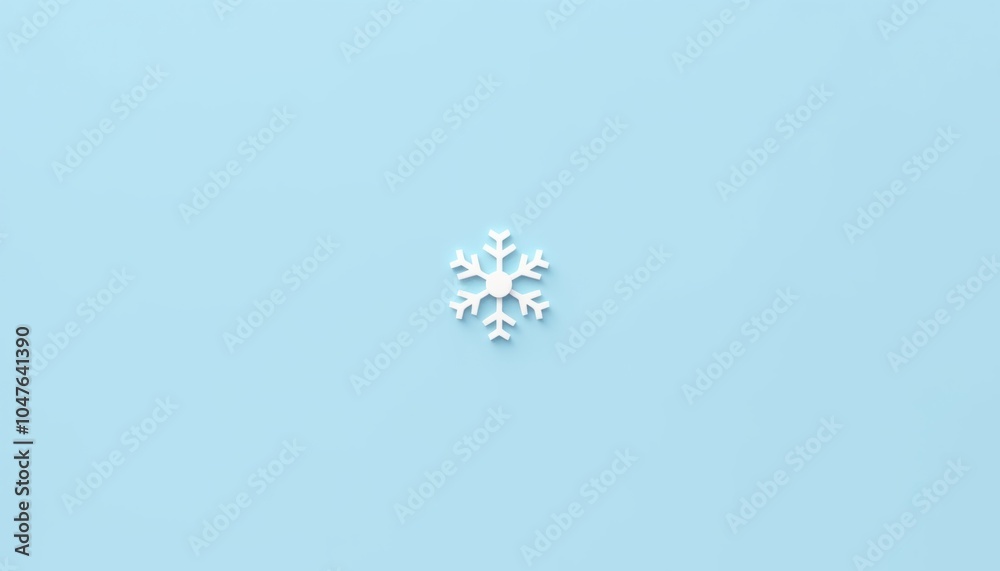 White snowflake standing out on minimalist pastel blue background White snowflake standing out on minimalist pastel blue background