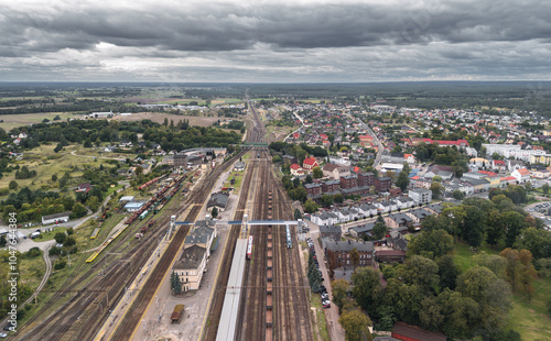 Obraz na płótnie Aerial skyline cityscape of Krzyż Wielkopolski, Poland. Panoramic autumn view w salonie