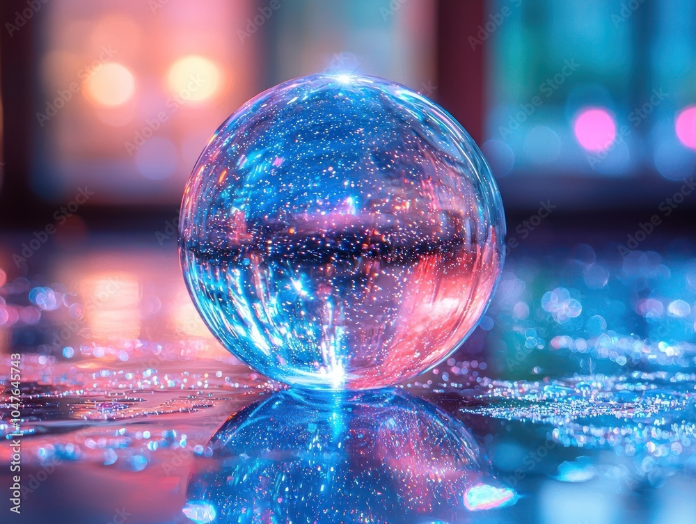 A Glass Sphere Reflecting Colorful Bokeh Lights A Glass Sphere Reflecting Colorful Bokeh Lights
