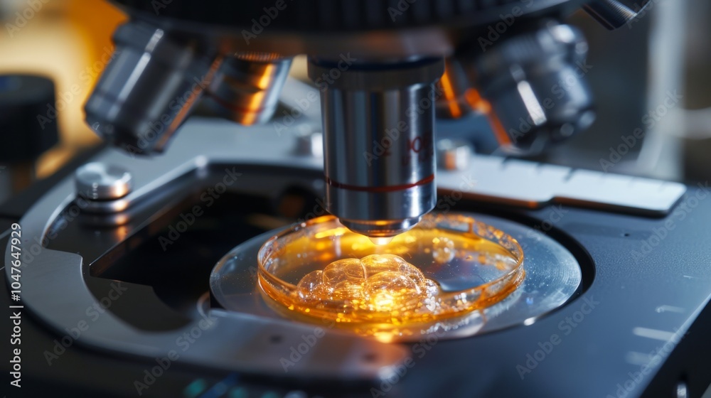 Detailed view of cells observed under a microscope, glowing with warm light, Detailed view of cells observed under a microscope, glowing with warm light,