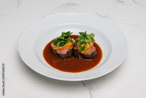 Veal medallions with herbs and sauce