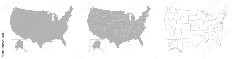 Fototapeta premium Set of USA Maps with Main Map and Regional maps