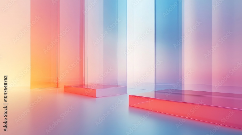3D illustration of a transparent gradient glass background, soft gradients, futuristic design