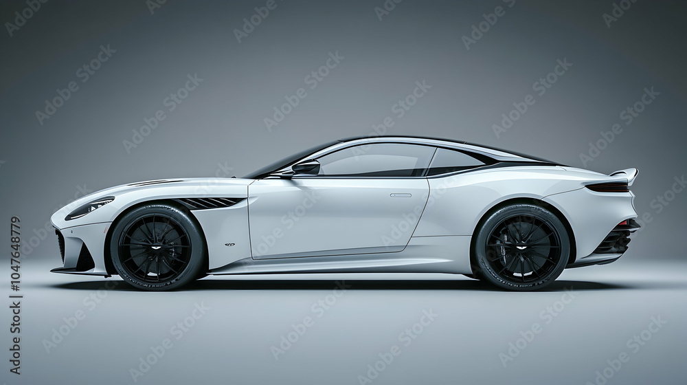 Fototapeta premium White sports car displayed in a studio photo with a gray background -