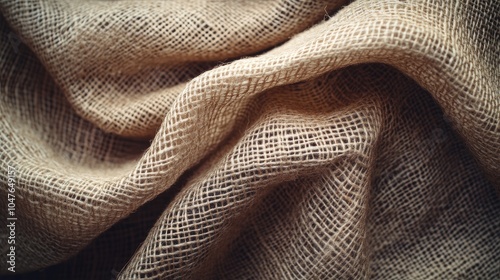 Brown linen fabric cloth texture for background, natural textile pattern, smooth fibers, soft focus