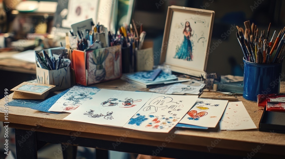 A creative display of handmade cards and drawings on a table, showcasing heartfelt messages and creativity. A creative display of handmade cards and drawings on a table, showcasing heartfelt messages and creativity.