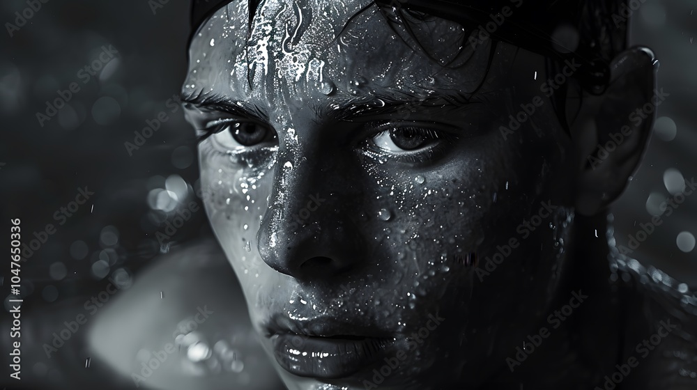 Swimmer exudes focus and intensity in a moody portrait Swimmer exudes focus and intensity in a moody portrait