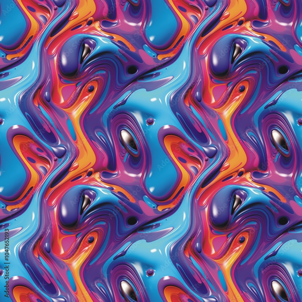 Fototapeta premium Abstract smooth liquid waves seamless pattern. Decorative fluid abstract background. Colorful bright colors. Digital artistic artwork raster bitmap illustration. Graphic design art. AI artwork. 