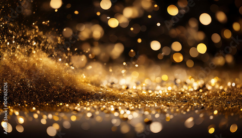 Abstract glitter lights in gold and black create a disheveled background with fading focus _1(113)