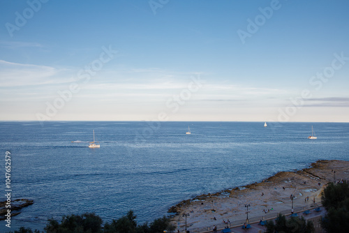 Fond Ghadir beach in Sliema, Malta aerial panoramic view photo