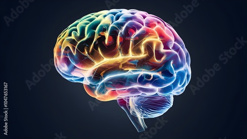 Abstract concept of brain with swirling colors on dark background