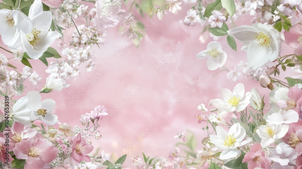 Fototapeta premium A pink background with white flowers in the foreground