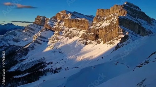 Snow-capped mountain peaks at dusk under a starry sky