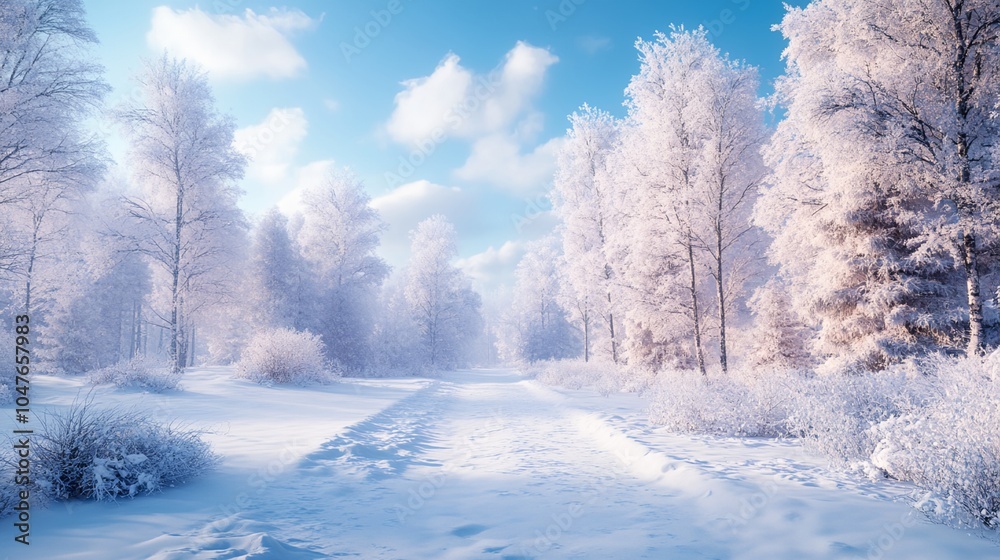 A snowy forest with a path through it
