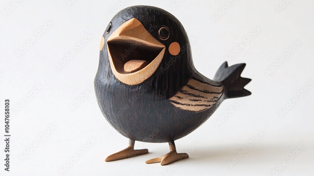 Fototapeta premium a cute black Starling carved from wood