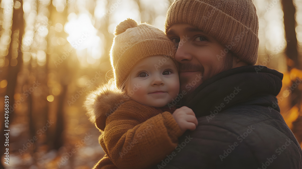 Joyful Family Bonding Portrait of Father and Baby in Autumn Outdoors Joyful Family Bonding Portrait of Father and Baby in Autumn Outdoors