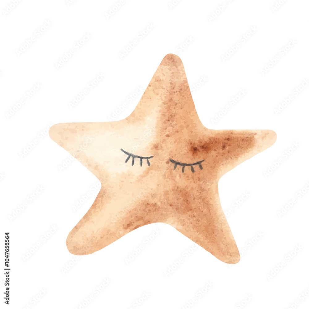 Cute sleeping Star. Watercolor illustration in Boho style isolated on white background. Design Element for kids cards and posters, prints. Cute sleeping Star. Watercolor illustration in Boho style isolated on white background. Design Element for kids cards and posters, prints.