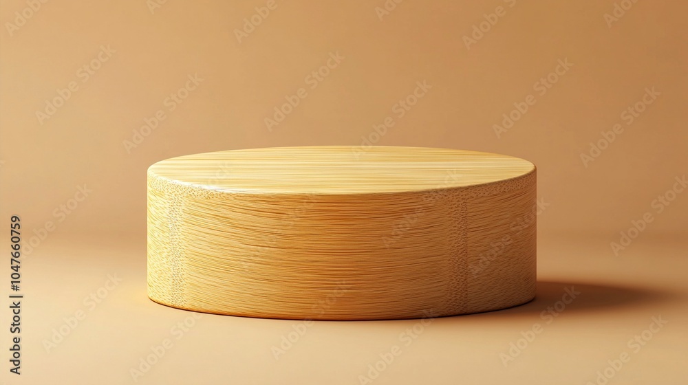 Minimalist wooden circular platform on beige background, showcasing natural grain texture. Elegant simplicity in product display for eco-friendly design concepts. Minimalist wooden circular platform on beige background, showcasing natural grain texture. Elegant simplicity in product display for eco-friendly design concepts.